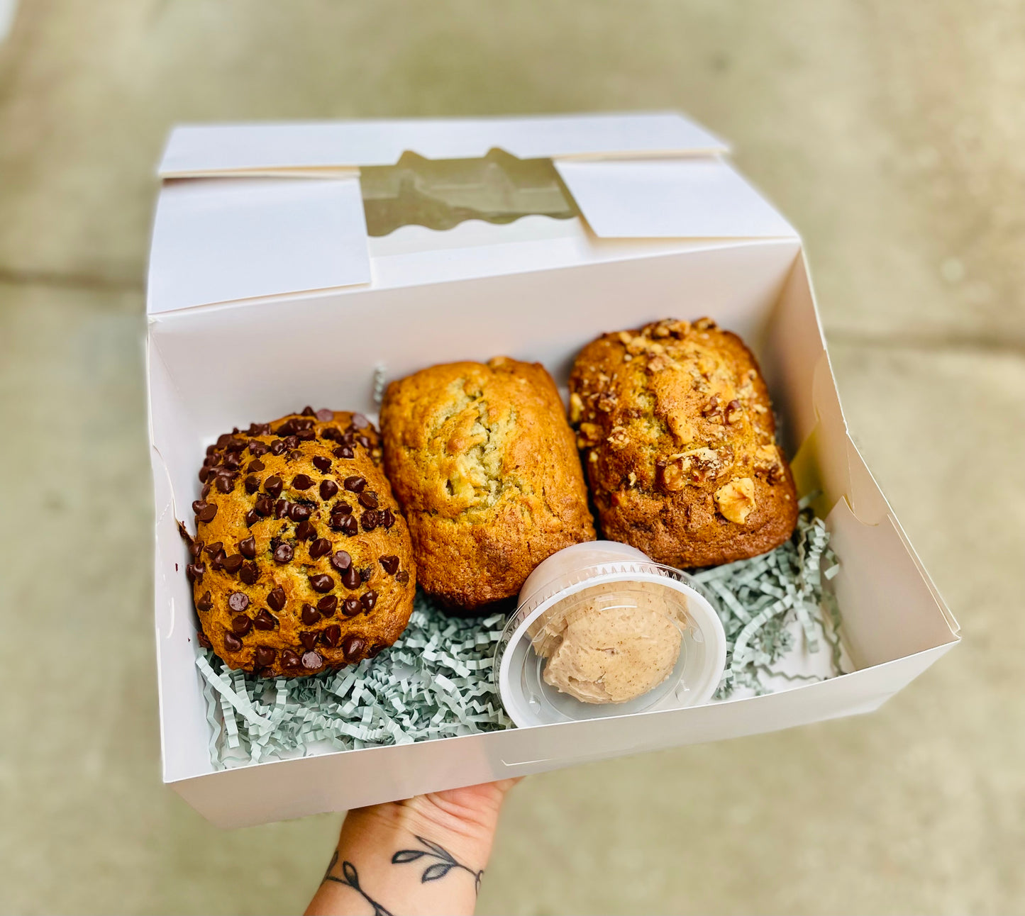 Mini Banana Bread flight with cinnamon butter